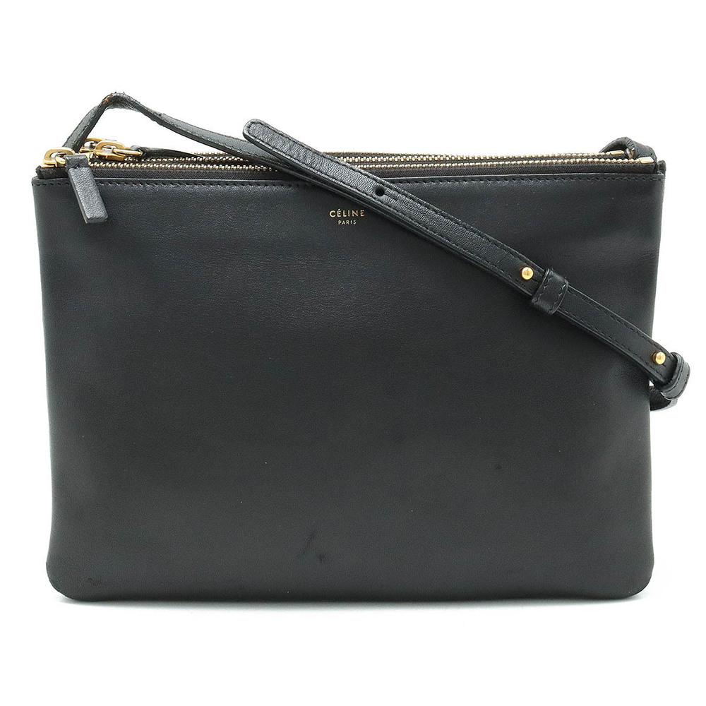 Celine Trio Crossbody Bag Pouch Clutch Lambskin Leather Black